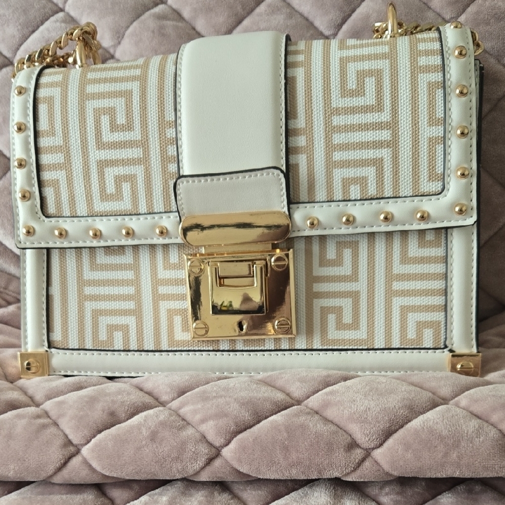 Aldo Elegant White and Gold Women's Crossbody Bag